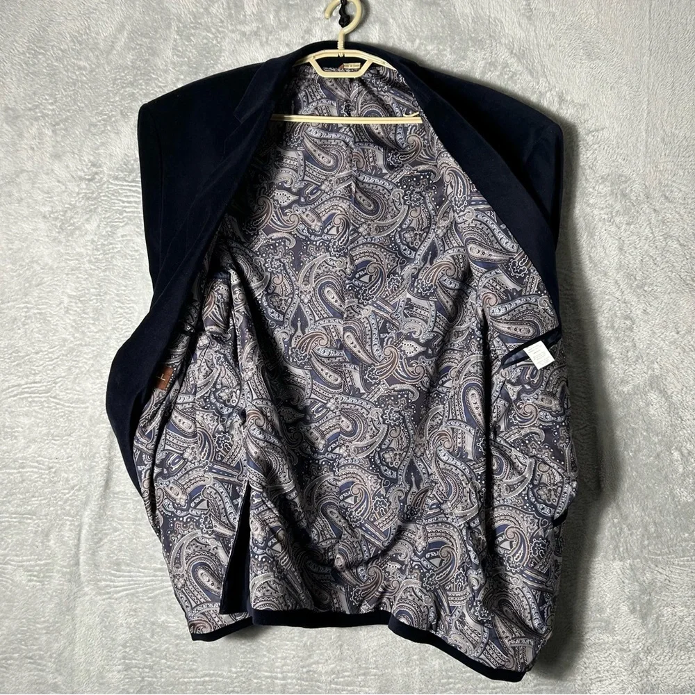 Oak Hill Blazer Mens 2XL 50 52R Blue Velvet‎ Business Event Travel Paisley Lined